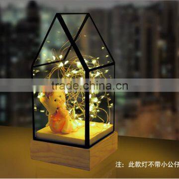 Decorative Glass House Design Night Light, Wooden DIY Fireworks Silver Flower Beautiful Bedding Room Warm Light photo-5