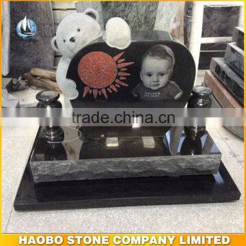 Granite cheap headstones for babies with bear carving