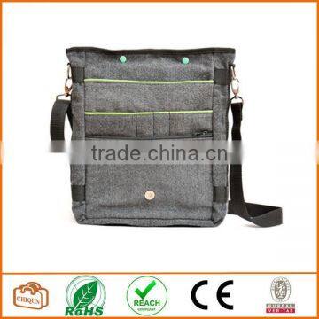 Unisex Messenger Bag and Backpack. Grey Wool-Polyester Mix With Green Details and Lining. Multiple Pockets photo-2