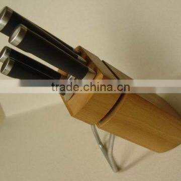 Regular 5- Slots Rubber Wood Knife Block, Stand, Holder, With Metal Foot photo-3