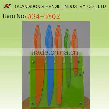 Color Non-stick Coated Blade Kitchen Knife Set With Acylic Stand photo-2