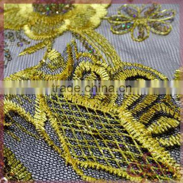 Golden Flower With Beads Embroidery Lace Fabric for Dress/tunic/wedding Dress photo-6