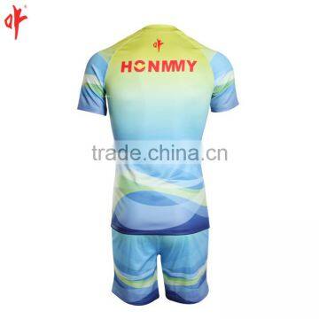 Full Sublimation Uniforms,Rugby t Shirt,Plain Sky Blue Jersey Football Shorts photo-4