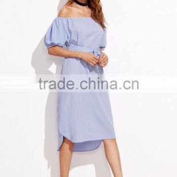 Women off the Shoulder Casual Dress Self Tie Waist Latest Western Dress Patterns for Girls photo-2
