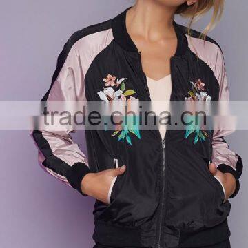 hot sale satin woman jacket new in style embroidery bomber jacket