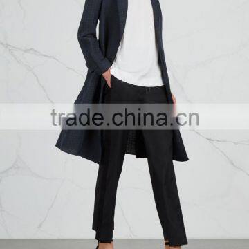 Wholesale Ladies Apparel Navy Houndstooth Linen and Silk Blend Coat(DQE0351C) photo-3