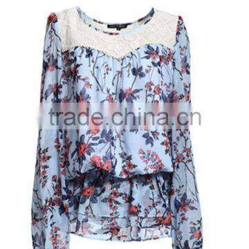 Newest Styles Women's Long Sleeve Peplum Models of Blouse in Chiffon photo-3