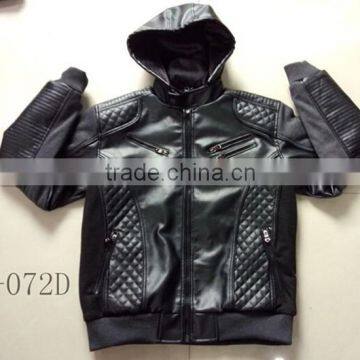 hot stock man hoody quilted jacket faux leather jacket men