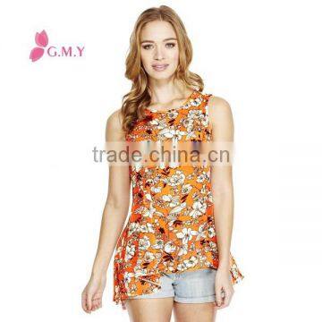 Women Clothing for Print Drop Back Hem Chiffon Top China Manufacturer