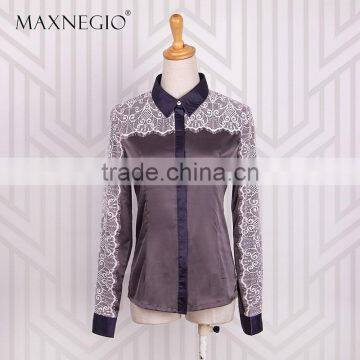 Spring Autumn Women Blouses Lace Crochet Chiffon Blouse Long Sleeve Casual Shirt Female Notched Collar Tops photo-4