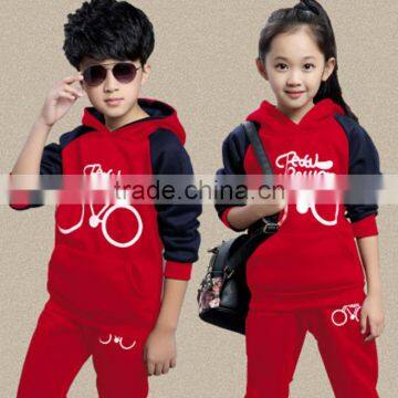 Wholesale winter red and black cotton boys and girls clothes set