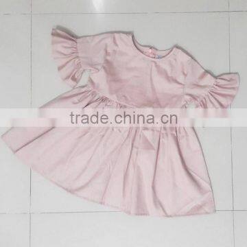 Lovely Kids Clothing Wholesale Baby Girl Plain Pink Flutter Sleeve Girls Birthday Dresses