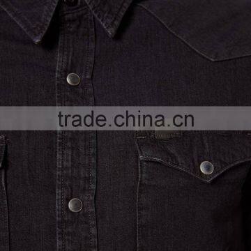 Western Slim Fit Pitch Black Denim Shirt photo-3