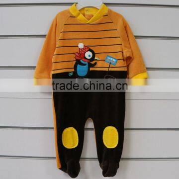 Fall and Winter Season Velour Baby Footie Romper With Animal Patch and Embroidery photo-5