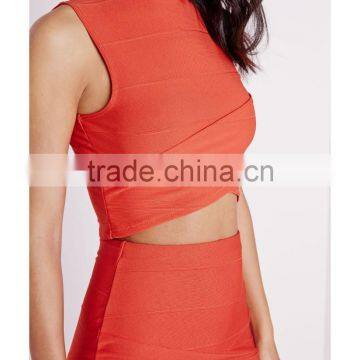 Wrap Over Sleeveless Bandage Design Two Piece Evening Dress photo-6