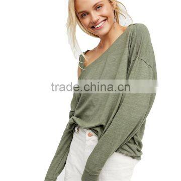 2017 OEM Women Daliy Clothing Comfy One Cold Shoulder Loose Blouse photo-2