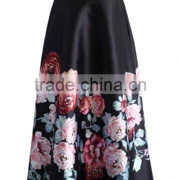2016 Guangzhou Shandao Latest Design Women Autumn New Western Flower Printed Ruffle Satin Long Maxi Skirt photo-5