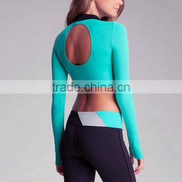 Long Sleeve Polyester Green Breathable Yoga Sport Tops Women photo-2