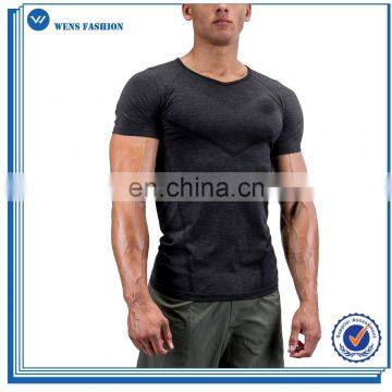 Custom Gym wear seamless-shortsleeve slim fit black seamless t shirt