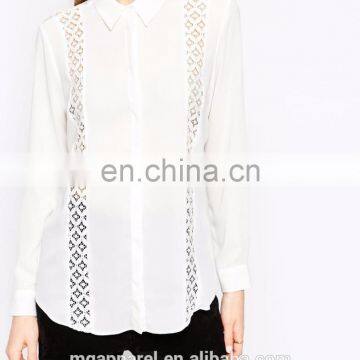 Latest Fashion Blouse Design Woven Fabric Long Sleeve Lady White Lace Blouse photo-4