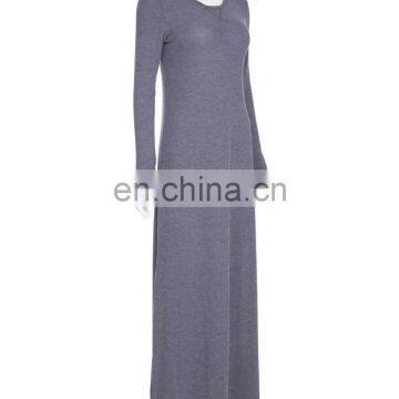 CHEFON Grey Slim Fit Jersey Maxi Dress Long Sleeve photo-3