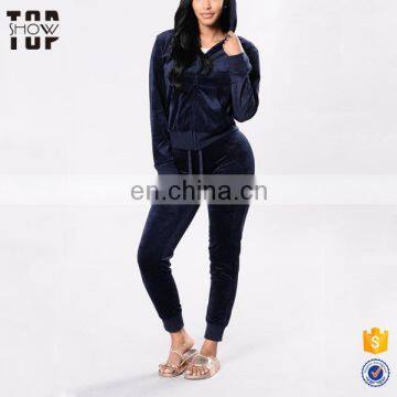 2017 China factory blank velvet tracksuits for women designs