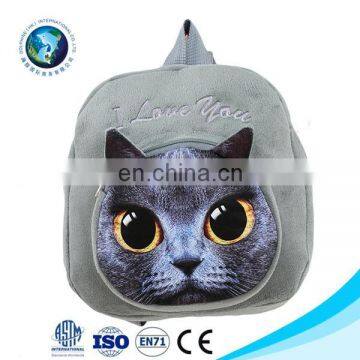 Promotional Cheap Yiwu Soft Plush Toys For Kids Cute 3D Embroidery School Kid Backpacks Cat Backpacks