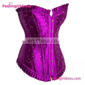 Purple Satin Overbust Girls Sexy Dot Corset