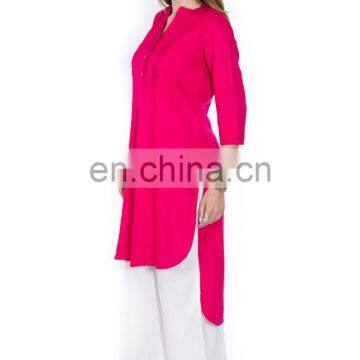 Designer High Low Hem Front With Buttons 100% Viscose Fabric Lady Tunic Kurta Manufacturer photo-3