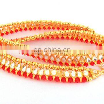 Wholesale Kundan Gold Plated Indian Anklet - Payal - Indian Crystal And Kundan Anklet Bollywood Style Gold Plated Kundan Anklet