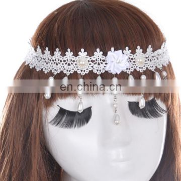 White full fabric lace hair accessories women wedding bride lace head band