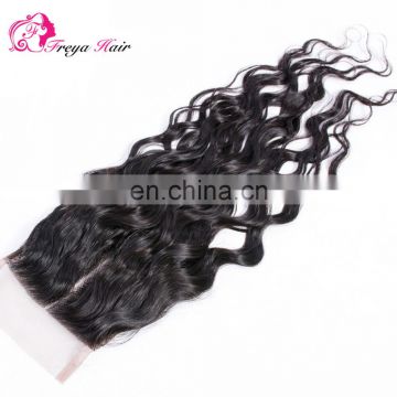 Malaysian hair closure with baby hair water wave 4x4 lace closure remy human hair