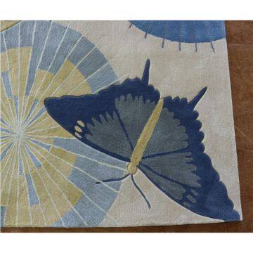 Butterfly Motif Cut Pile Area Rug Carpet Wool Beautiful Carpet Living Room photo-3