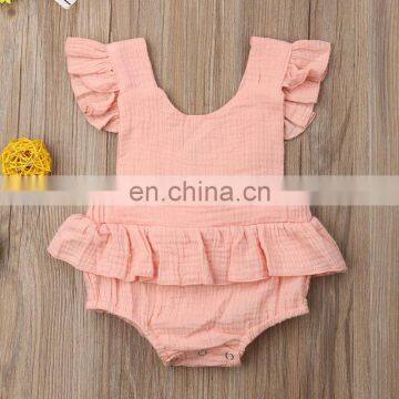 2019 Summer Line Cotton Ruffle Sleeve Baby Romper Newborn Romper Sleeveless Baby Solid Romper Bodysuit photo-3
