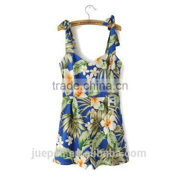 OEM Sleeveless Summer Sexy Flower Print Wide Leg Women Cotton Jumpsuite Quality Choice