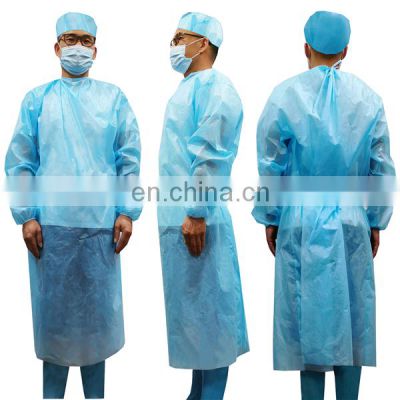 Isolation Gown Blue Plastic CPE Suit Disposable Medical Protective Clothing Hospital Long Sleeve Class I 2 Years Customized AQTQ