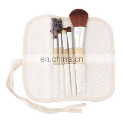 Wood Handle 5Pcs Professional Women Girls Makeup Brush Cosmetic Brushes Set Kit+ Pouch Bag