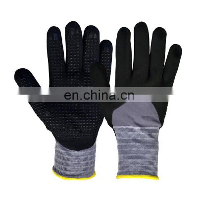 15G Nylon Lycra 3/4 Micro Foam Nitrile Coating Gloves with Dots on Palm