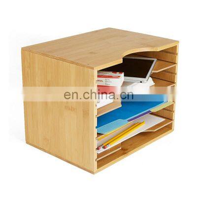 Natural Bamboo File Organizer, Paper Sorter with 4 Adjustable Divider Shelves