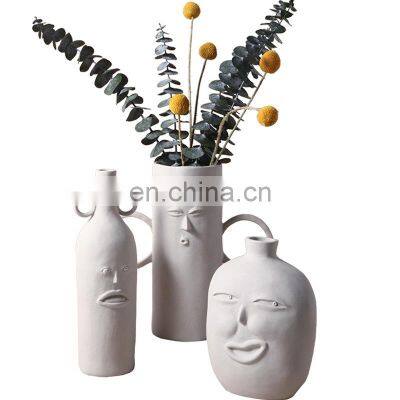 New Ins Nordic Face Vase White Abstract Human Faces Esculturas Wabi-Sabi Flowerpot Ceramic Vase For Home Decor