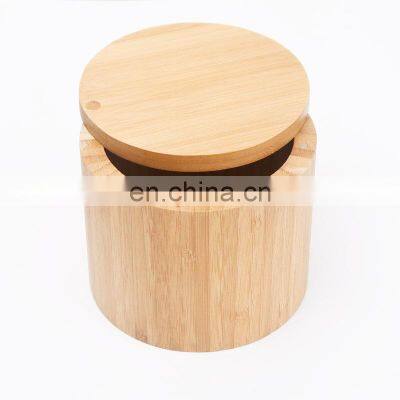 Natural Small Round Bamboo Salt Cellar Herb & Spice Pepper Storage Box With Magnetic Swivel Lid Pantry Organizer photo-4