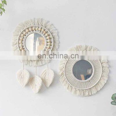 Beaded Macrame Wall Hanging Decorative Mirrors Wall Decor Vintage