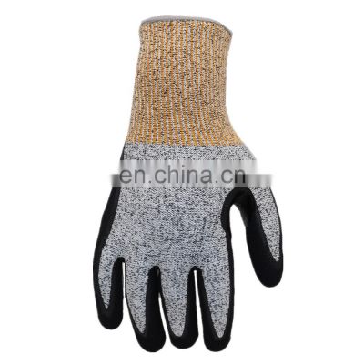 High quality level 5 HPPE liner PU coated cut resistant protection hand gloves for work