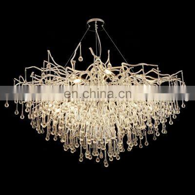 hotel lobby rain drop tree branch pendant light modern luxury glass chandelier