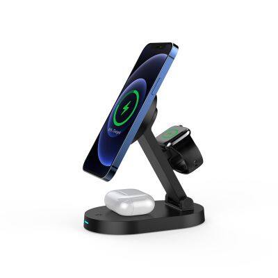 Foldable 3 In 1  Magnet Charging 15W Magnetic Wireless Charger Phone Holder For iPhone