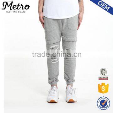 Mens slim fit ragged jogger pants wholesale grey jogger pants                        
                                                Quality Choice