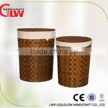 Set of 2 wood chip round hand woven laundry basket