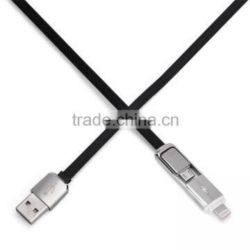 Latest Fashion Fast Charging Data Cable 2 in 1 Flat Alumium USB Data Cable photo-3