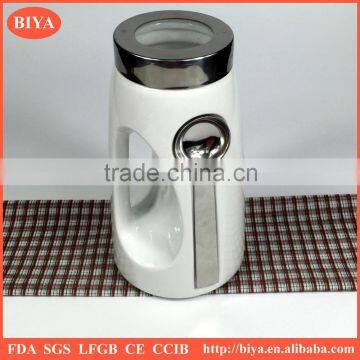 Porcelain Seal Pot Mini Milk Jar With Iron Spoon Small Size Milk Pot With Stainless Steel Lid Jar photo-2