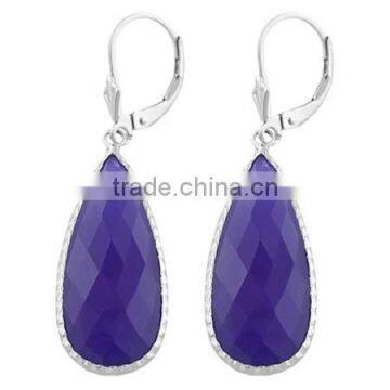 Match Pair Purple Chalcedony Faceted Drops Earing With Sterling Silver 925